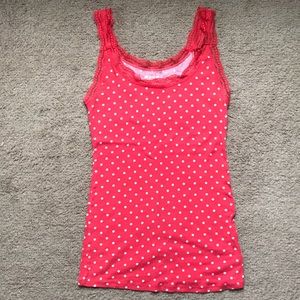 Lace trim polka dot tank top